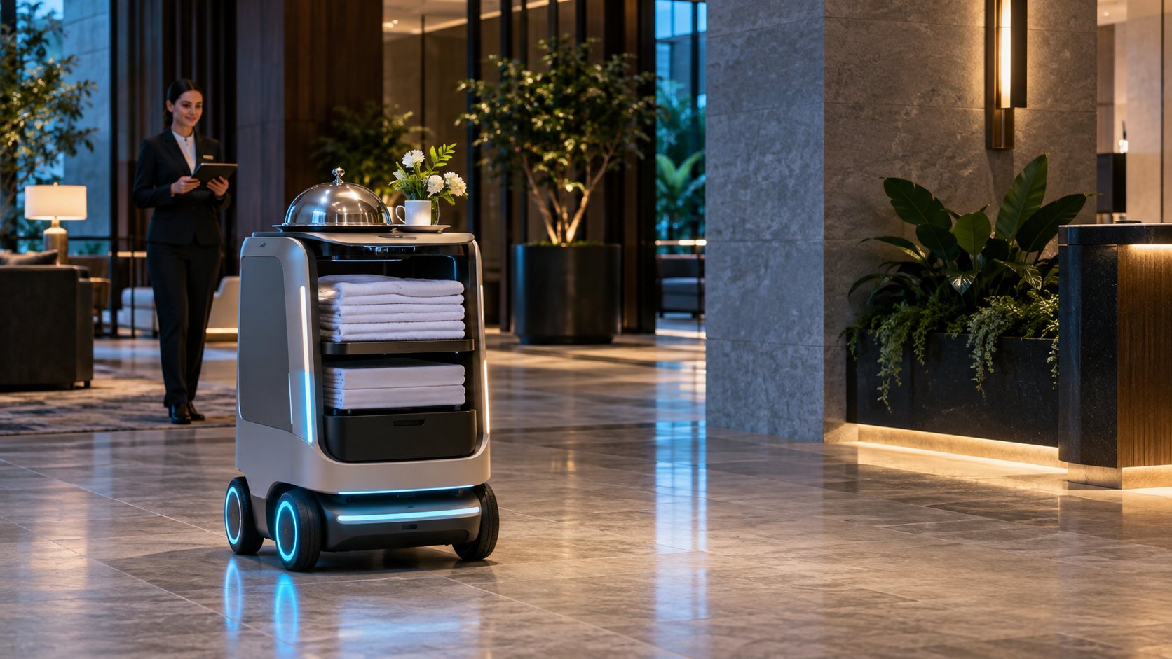 Illustration conceptuelle d’un robot de service en hôtellerie