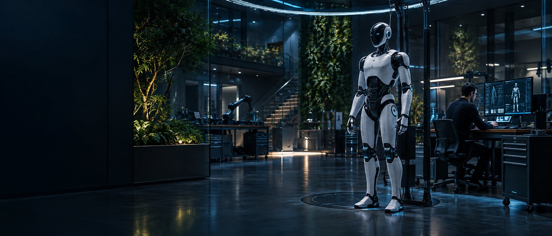 Illustration conceptuelle d’un robot humanoïde dans un laboratoire